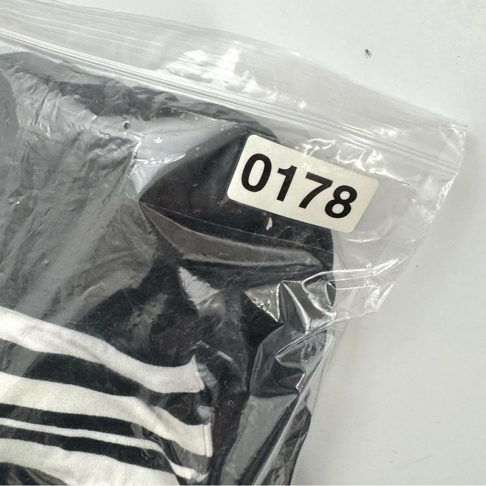 White House Black Market S Black White Stripe Ruched Sheath Dress Key Hole Back